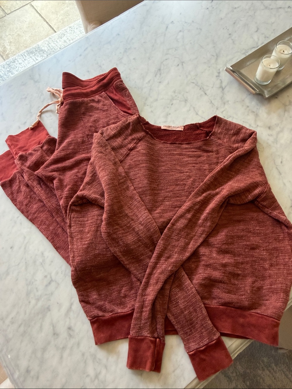 Project Social T Women's Scoop Neck Sweater and sweat pants - Burnt Sienna